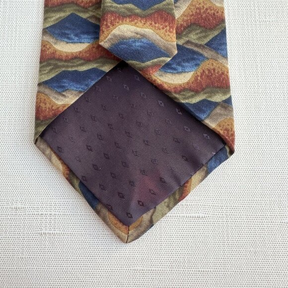 Jerry Garcia Silk Tie, 1990s Abstract Art Print Blue Brown Necktie, 100% Silk - Picture 8 of 9
